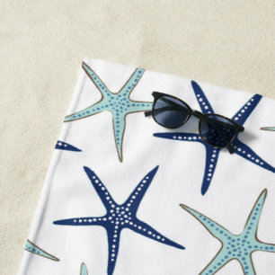 Elegantes Navy Blau Türkis Stern Fisch Monogramm Strandtuch