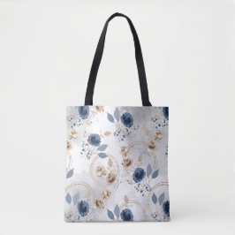 Elegantes Navy Blau und Beige Florales Wasserfarbd Tasche
