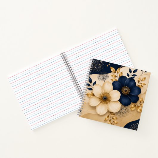 Elegantes Navy-Blau- und Gold-Botanik-Blumenmuster Notizblock (Innenseite)