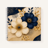 Elegantes Navy-Blau- und Gold-Botanik-Blumenmuster Notizblock (Vorderseite)