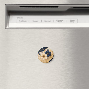 Elegantes Navy-Blau und Gold Botanisches Blumenmus Magnet