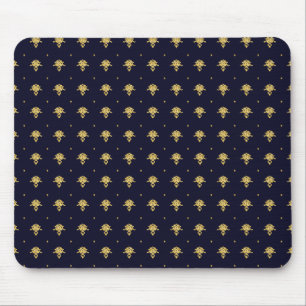 Elegantes Navy Blau und Gold Damast Mousepad