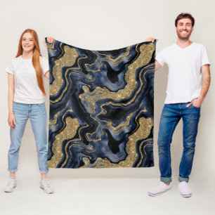 Elegantes Navy Blau und Gold Glitter Achat Muster Fleecedecke