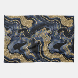 Elegantes Navy-Blau und Gold-Glitter-Achat-Muster Geschirrtuch