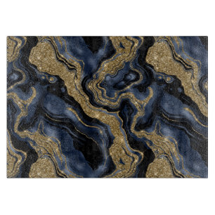 Elegantes Navy-Blau und Gold-Glitter-Achat-Muster Schneidebrett