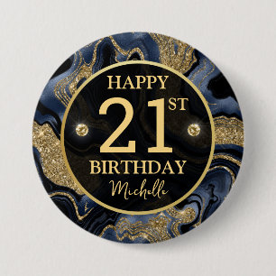 Elegantes Navy Blau und Gold Glitter Agate Geburts Button