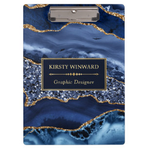 Elegantes Navy Blau und Gold Glitter Ocean Achat Klemmbrett