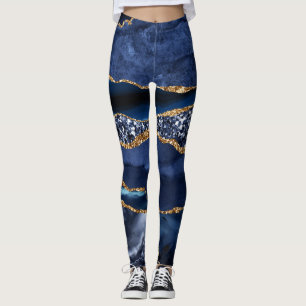 Elegantes Navy Blau und Gold Glitter Ocean Achat Leggings