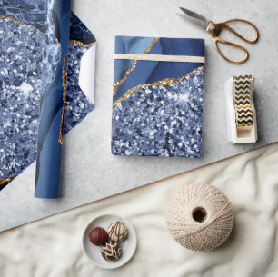 Elegantes Navy Blau und Gold Glitter Ocean Agate Geschenkpapier