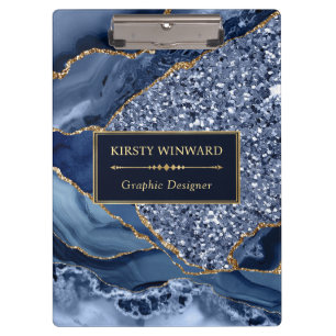 Elegantes Navy Blau und Gold Glitter-Ozean-Achat Klemmbrett