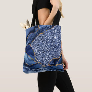 Elegantes Navy Blau und Gold Glitter-Ozean-Achat Tasche