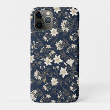 Elegantes Navy Blau und Gold Lilien Blumenmuster
