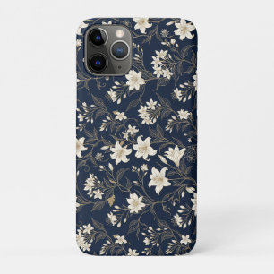 Elegantes Navy Blau und Gold Lilien Blumenmuster Case-Mate iPhone Hülle