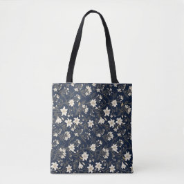 Elegantes Navy Blau und Gold Lilien Blumenmuster Tasche