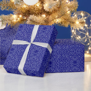 Elegantes Navy Blau- und Grau-Damaskusmuster Geschenkpapier