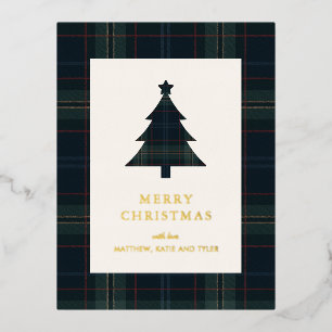 Elegantes Navy Blau und Grün kariertes Weihnachten Folien Feiertagspostkarte