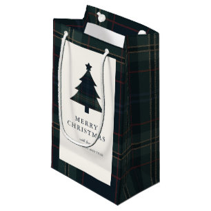 Elegantes Navy Blau und Grün kariertes Weihnachten Kleine Geschenktüte
