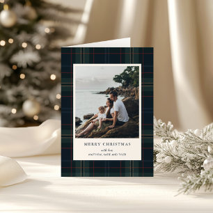 Elegantes Navy Blau und Grün kariertes Weihnachtsf Feiertagskarte