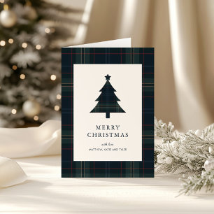 Elegantes Navy-Blau und Grün kariertes Weihnachtsm Feiertagskarte
