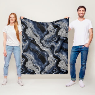Elegantes Navy Blau- und Silber-Glitter-Achat-Must Fleecedecke