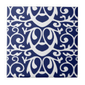 Elegantes Navy Blau und Weißes Muster Keramik Flie Fliese (Vorderseite)