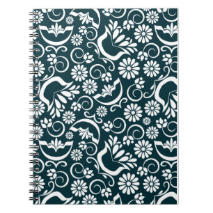 Elegantes Navy Blau Weiß Florales Vintage-Rankenwe Notizblock