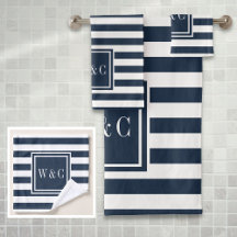 Elegantes Navy-Blau-Weiß gestreiftes Monogramm