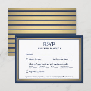 Elegantes Navy Blau Weiß & Gold mit Menüoptionen RSVP Karte