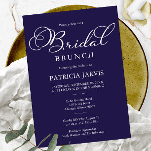 Elegantes Navy Blau Weiß Schrift Hochzeitsbrunch Einladung