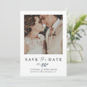 Elegantes Navy Blaues Blumen-Foto- & QR-Code-Hochz Save The Date (Stehend Vorderseite)