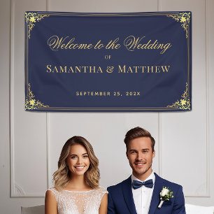 Elegantes Navy Blaues Falsches Gold Verziertes Hoc Banner