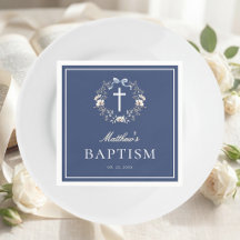 Elegantes Navy Blaues Florales Kreuz Tauf-