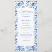 Elegantes Navy-Blaues Florales Toile-Hochzeitsprog Programm (Vorderseite)