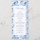 Elegantes Navy-Blaues Florales Toile-Hochzeitsprog Programm (Rückseite)