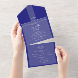 Elegantes Navy Blue All in One Wedding Einladung