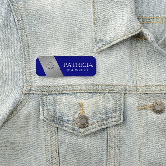 Elegantes Navy Blue and Glitzer Luxury Silver: Log Namensschild (Beispiel)