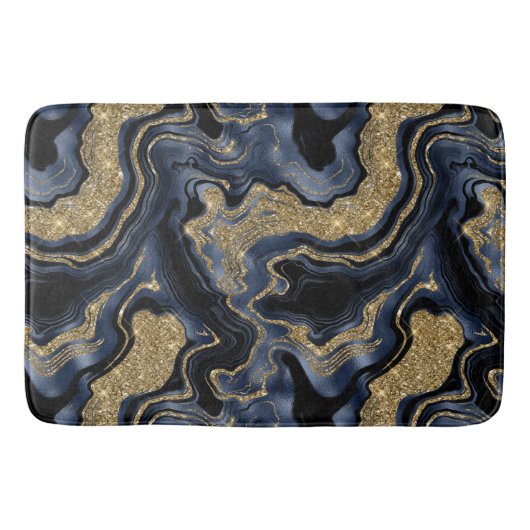 Elegantes Navy Blue and Gold Glitzer Agate Pattern Badematte (Vorderseite)