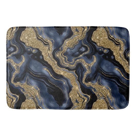 Elegantes Navy Blue and Gold Glitzer Agate Pattern Badematte (Vorderseite)