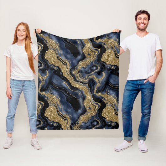 Elegantes Navy Blue and Gold Glitzer Agate Pattern Fleecedecke (Beispiel)