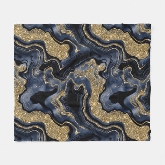 Elegantes Navy Blue and Gold Glitzer Agate Pattern Fleecedecke (Vorderseite (Horizontal))