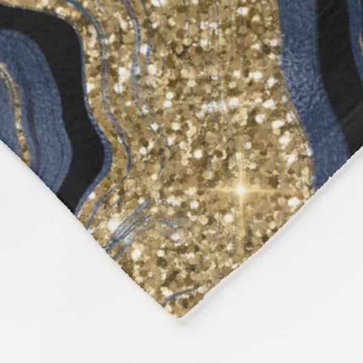 Elegantes Navy Blue and Gold Glitzer Agate Pattern Fleecedecke (Ecke)