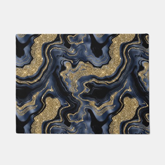 Elegantes Navy Blue and Gold Glitzer Agate Pattern Fußmatte (Vorderseite)