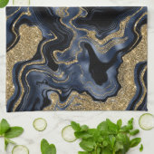 Elegantes Navy Blue and Gold Glitzer Agate Pattern Geschirrtuch (Gefaltet)