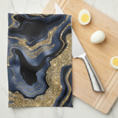 Elegantes Navy Blue and Gold Glitzer Agate Pattern Geschirrtuch (Viertel Falte)