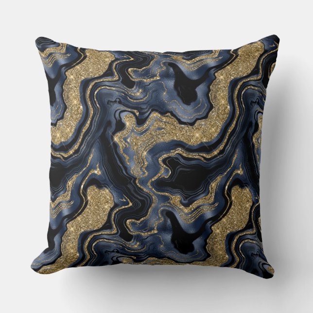 Elegantes Navy Blue and Gold Glitzer Agate Pattern Kissen (Vorderseite)