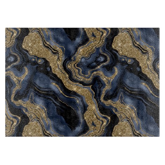 Elegantes Navy Blue and Gold Glitzer Agate Pattern Schneidebrett (Vorderseite)