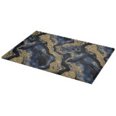 Elegantes Navy Blue and Gold Glitzer Agate Pattern Schneidebrett (Ecke)