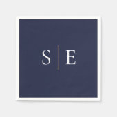 Elegantes Navy Blue and Gold Monogram Minimalistis Serviette (Vorderseite)