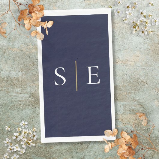 Elegantes Navy Blue and Gold Monogram Minimalistis Serviette
