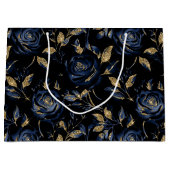Elegantes Navy Blue and Gold Rose Blumenmuster Große Geschenktüte (Vorderseite)